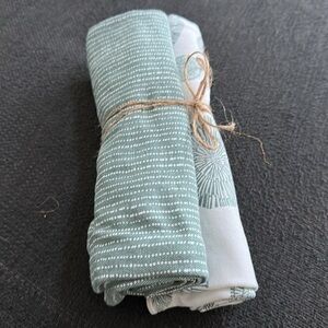 Green and White Patterned Textiles